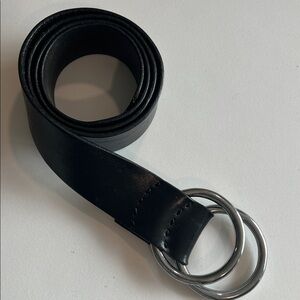 Gap - Double Ring Black Leather Belt Silver Buckle 43.5”